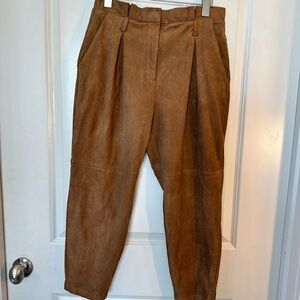 Vintage Espirit Faux Suede Brown Pleated Ballon Pants, Size 8